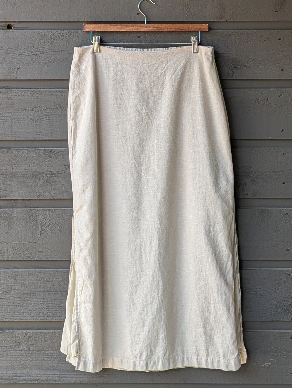 GAP Cream Pull-On Flax Linen Maxi Skirt with Side Slits Size Large - Picture 8 of 8